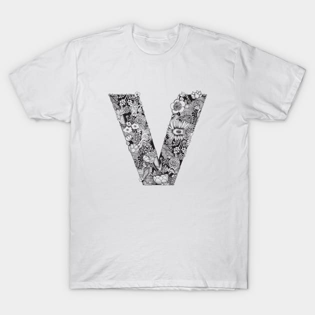 Floral Letter V T-Shirt by HayleyLaurenDesign